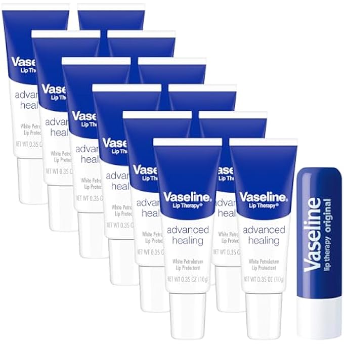 Vaseline LIP THERAPY ADVANCED PETROLEUM JELLY, SKIN PROTECTANT, TRAVEL SIZE .35 OZ, PACK OF 12 - Image 1